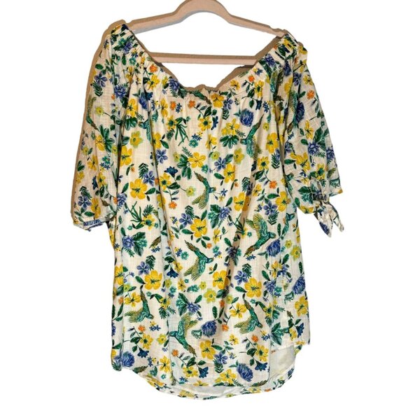 Old Navy Women's Floral Off-Shoulder Blouse Size L 100% Cotton Made In India - Picture 12 of 12